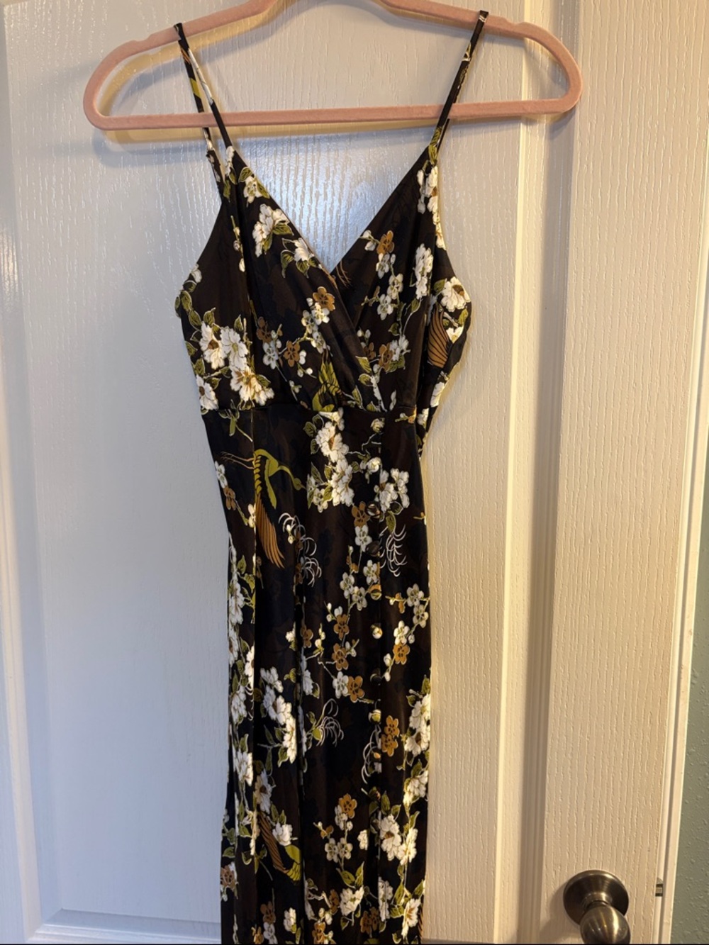 Dark Brown Floral Maxi Slip Dress with Spaghetti Straps - Picture 6 of 13